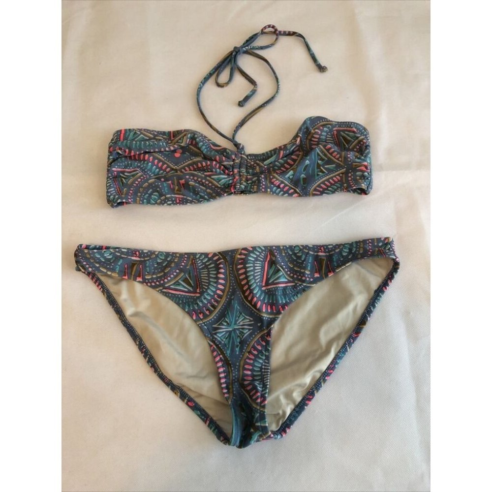 Tibi Womens Large Swimsuit Bikini Blue Bandeau